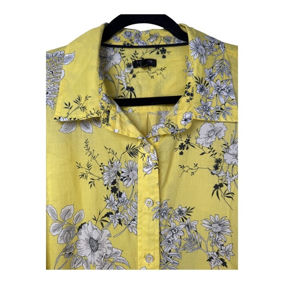 Talbots Womens 2X Top Yellow Floral Cotton Long Sleeve Lightweight Office Summer - Picture 6 of 12